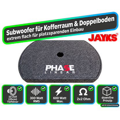 SUB FL | Auto-Subwoofer 300 Watt downfire | ideal für Kofferraum oder Doppelboden
