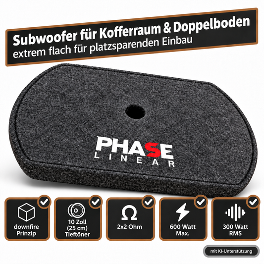 SUB FL | Auto-Subwoofer 300 Watt downfire | ideal für Kofferraum oder Doppelboden